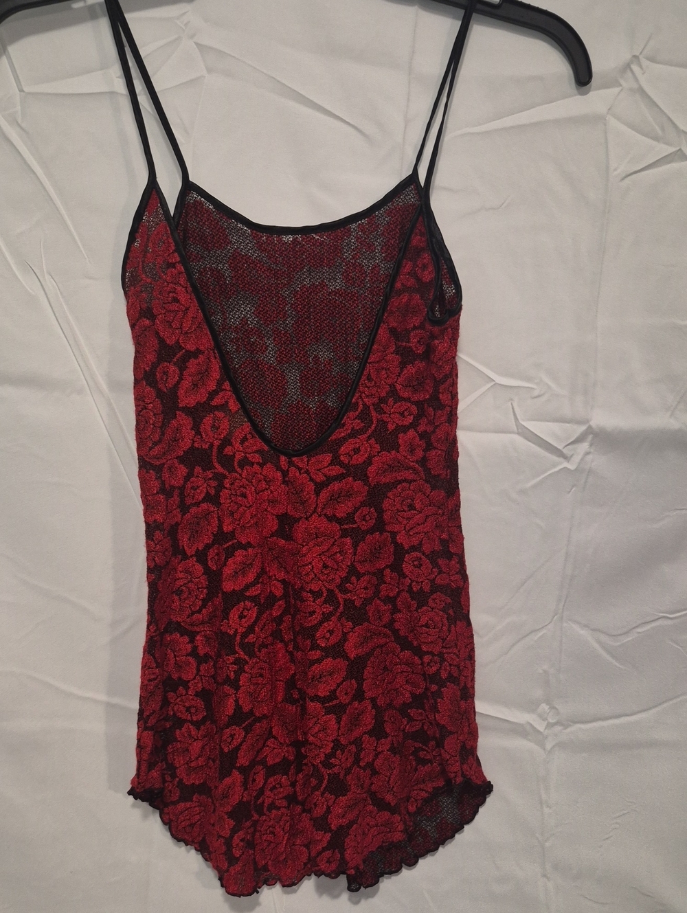 Gilligan & O'Malley Red Floral Lace Chemise with Black Sheer Accents